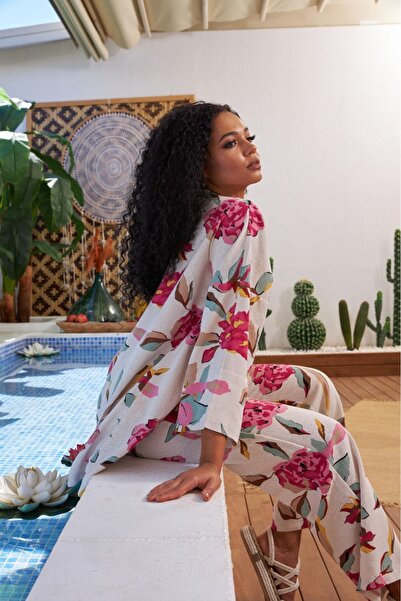 MİA NOURA kimono linen fabric patterned