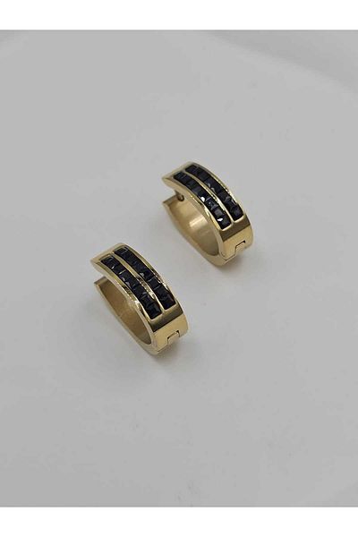YUGENCONCEPT Black Jewelled Hoop Steel Earrings