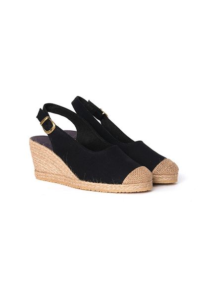Star Tombis Real Handmade Black Back Strap Open Heel Open Toe Straw Linen Espadrille Wedge Heel Handmade