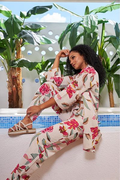 MİA NOURA kimono linen fabric patterned