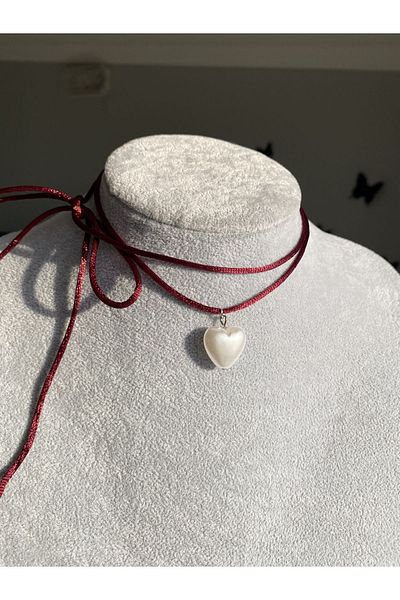 Pinky Lady Heart pearl with burgundy thread