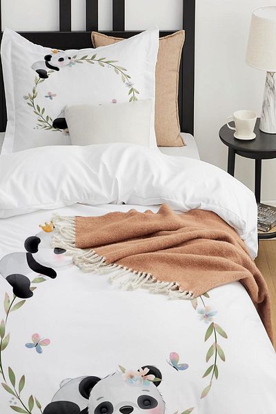 Else Dekor Cute Sleeping Pandas Patterned Single Children's Duvet Cover Set Without Sheets