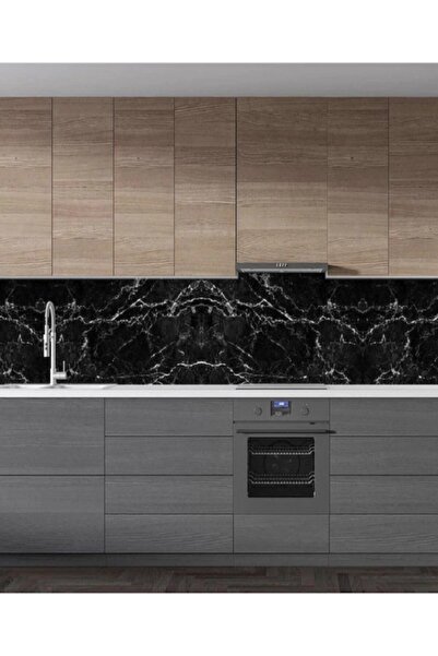 GELDİMİCOM Mermer Desenli Siyah Tezgah Arasi Folyo Kaplama 5 Metre Tezgah Dolap Mutfak Kağıdı Yapışkanlı