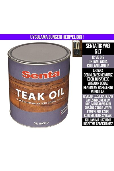 Senta Tik Yağı 5 lt Iç Ve Dış Ortam Ahşap Yüzeyler Için Premium Teak Oil