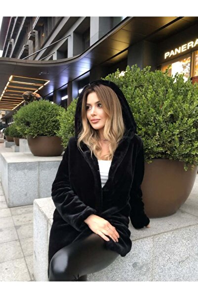 dblovedbrand Peluş Kapşonlu Yumoş Kürk Kaban