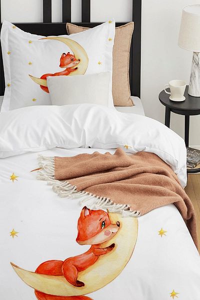 Else Dekor Moon-Sitting Fox Patterned Single Children's Duvet Cover Set Without Sheets