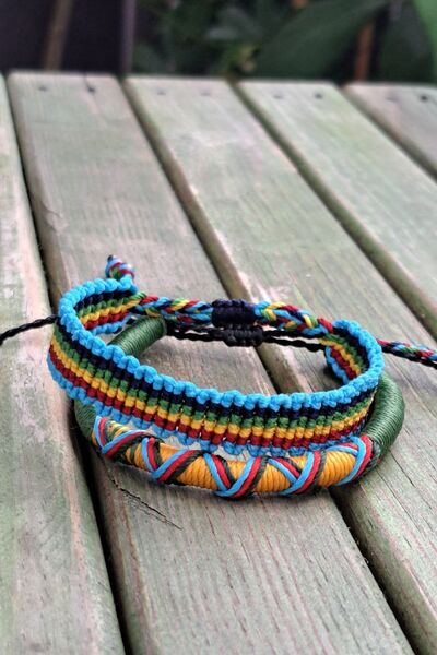 AYS TASARIM 2'li Çok Renkli Şans Bilekliği Arkadaşlık Bilekliği Rasta İp Bile...