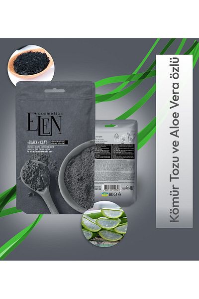 ELEN COSMETİCS Clay Mask Face Mask Black Clay 40gr Charcoal Powder And Aloevera Extract