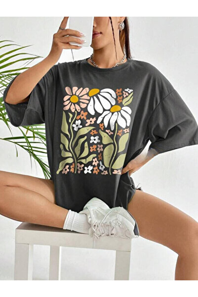 NoVibe Μπλουζάκι 100% βαμβακερό Unisex με φλοράλ εμπριμέ κοντομάνικο