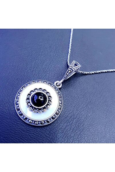 Efe Oltu Taşı Gümüş Tesbih Takı 925 Ayar Gümüş Oltu Ve Sedef Taşlı Yuvarlak B...