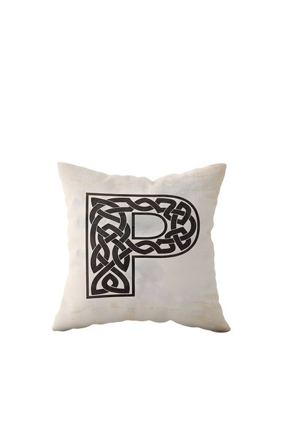 linazaitun Letter P Beige One Side Printed Hidden Zipper Decorative Pillow Ca...