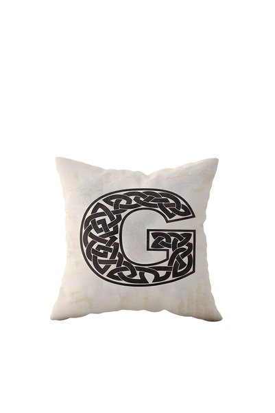 linazaitun Letter g Beige One Side Printed Hidden Zipper Decorative Pillow Ca...