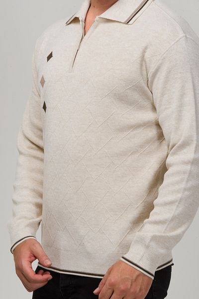 Kamalı Men's Polo Collar Zippered Premium Knitwear Sweater - Gofra Pattern, Non-Pilling