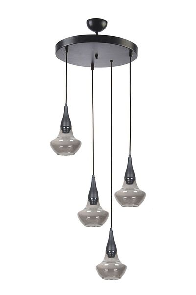 Fer Avize Fora Special Design Living Room - Bedroom - Kitchen - Smoked Glass 4-Piece Chandelier