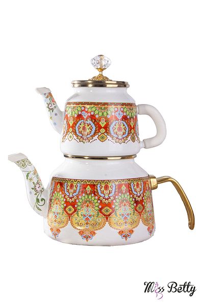 Miss Betty Red Patterned Enamel Teapot