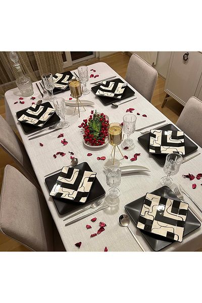 Zeren Home Off-White Polyester Linen Glitter Tablecloth