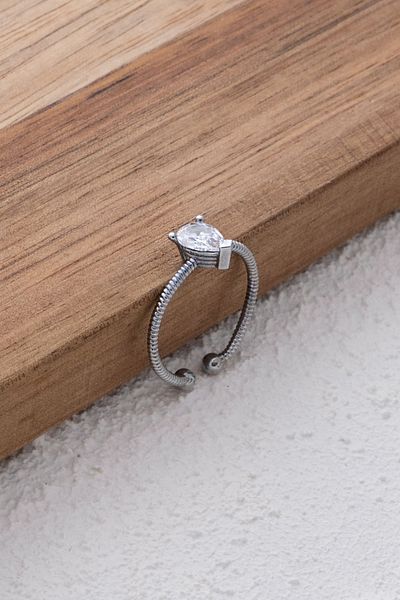 ByFlorya Jewelry خاتم ملكي من الأحجار الكريمة باللون الأبيض - تصميم بسيط، مقاس حر قابل للتعديل