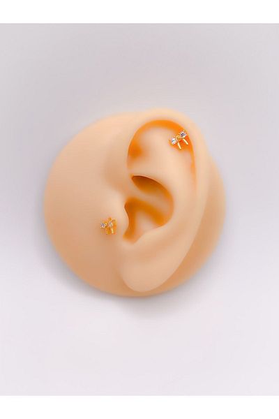 Trinos Surgical Steel Piercing Zircon Stone Bow Figured Cartilage Helix Tragus Piercing (1 piece)