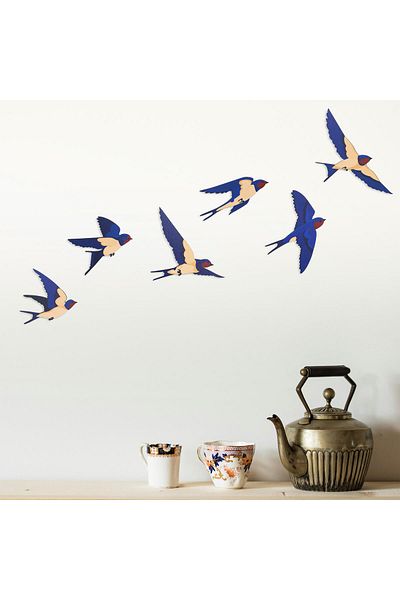 CajuArt Decorative 6 Piece Blue Swallow Wooden Wall Painting Wall Decor