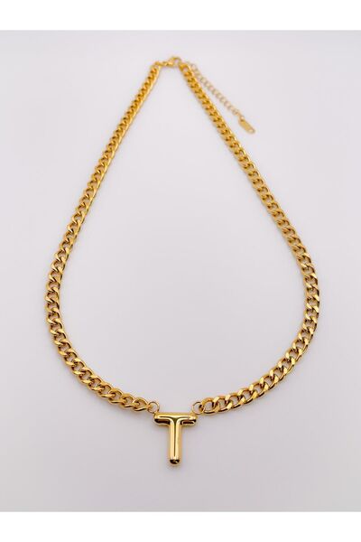 Trinos قلادة من الفولاذ على شكل حرف T - سلسلة سميكة