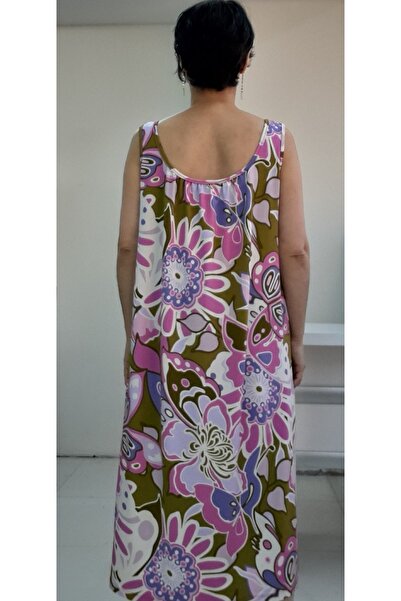 Mertcan Butik Pink patterned front and back drawstring combed cotton Viscose Dress