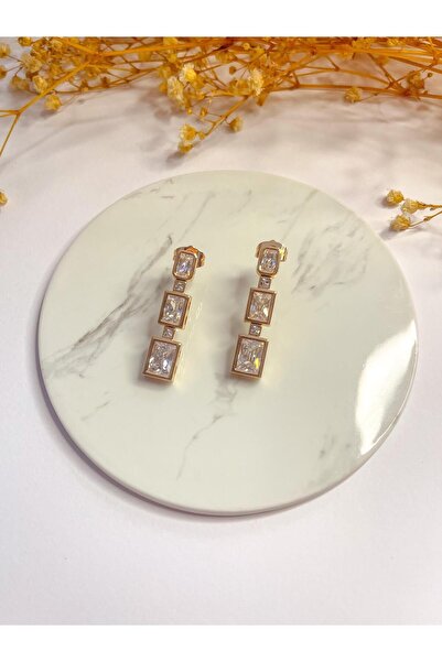 Trinos سلسلة خاصة أقراط مرصعة بالأحجار باللون الذهبي الوردي