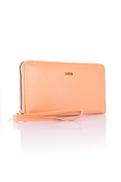 Getcho Efru Women's Orange Zippered Multi-Eye Wallet Large Size Wallet with Wristband Detail and Card Holder Compartment