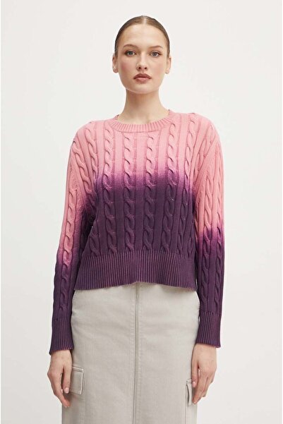 BOSS Kadın Sıfır Yaka Uzun Kol Örgü Detaylı Pembe Kazak 50519156-965