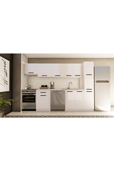 visasconcept 300 Cm Yonca Hazır Mutfak Dolabı Aspiratör Ve Kiler Modüllü Parl...