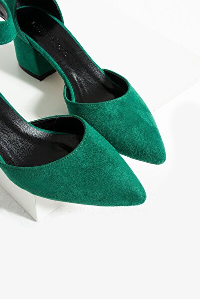 Güllü Shoes Dámské zelené semišové boty společenské šaty na jehlovém podpatku Svatební šaty s masivním podpatkem 5,5 cm