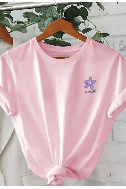 Women's Pink Flower Printed Oversize T-Shirt