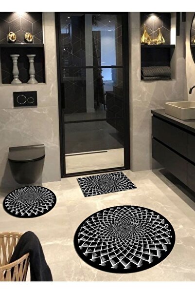 Ardizayn Eddy - Black, Non-Slip, Organic Cotton Woven Base 3-Piece Bath Mat, (100X100-60X60-40X60CM)