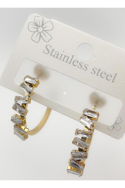 Trinos أقراط من الفولاذ غير متماثلة مرصعة بالأحجار لون ذهبي