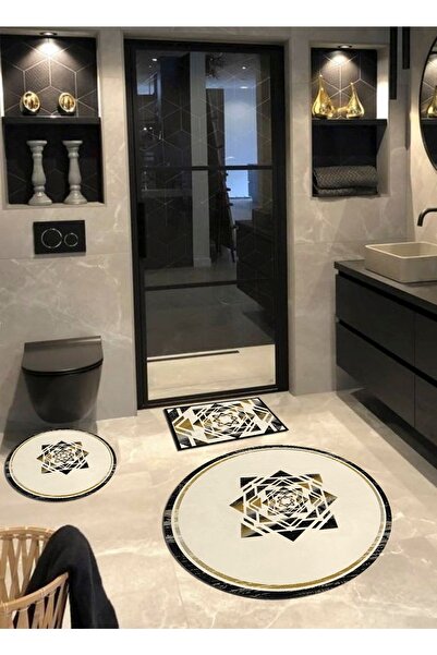 Ardizayn Crystal - Cream, Cotton Woven Base Round Bath Rug (100X100-60X60-60X...