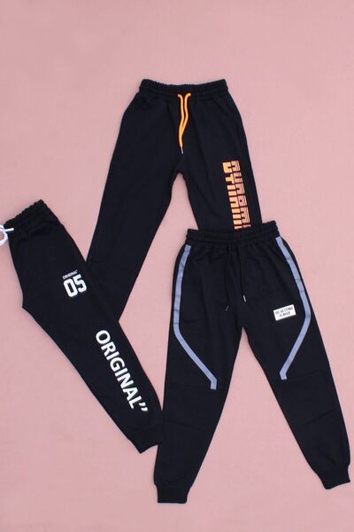 PANİO KİDS Set de 3 pantaloni de trening pentru baieti cu imprimeu diferit si centura elastica in talie