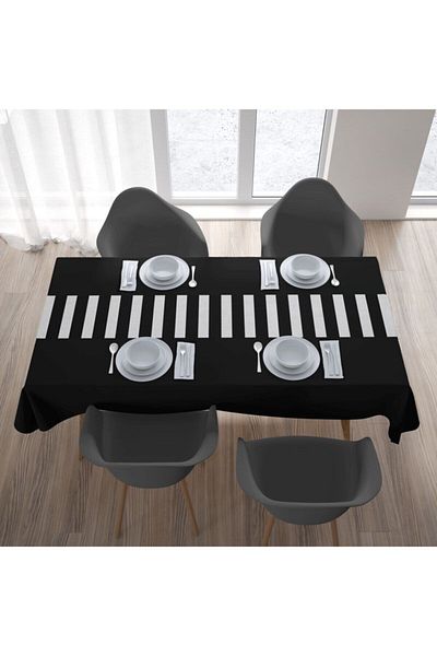 Ardizayn Negru - Linii Albe, Tesatura Catifea 40x140 Cm Runner