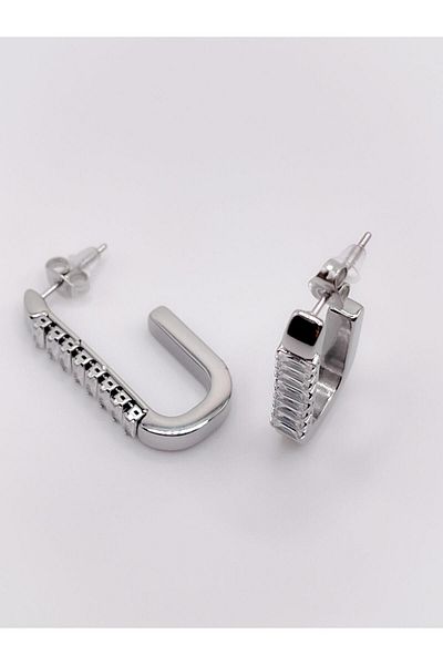 Trinos Stone Detailed Steel Earrings - Half Waterway Baguette