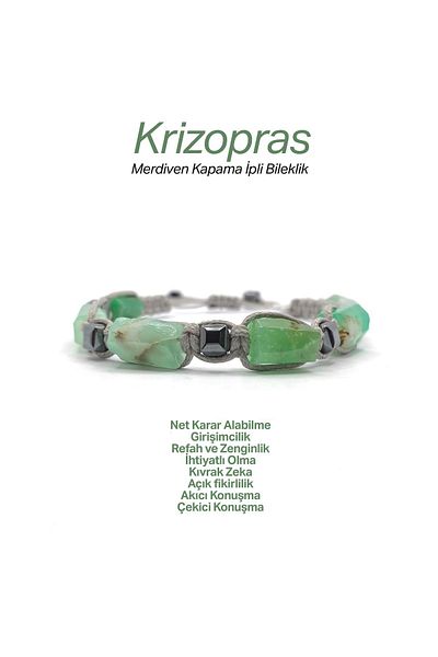 OSMANLI DEĞERLİ TAŞ Certified Genuine Original Chrysoprase - Hematite Natural Stone String Bracelet (Cornered Macrame Model)