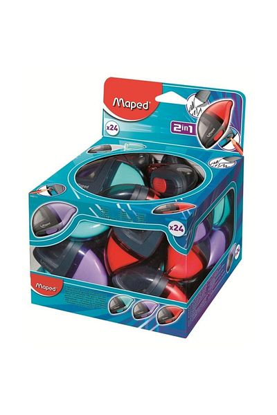 Maped Moondo Plastic Pencil Sharpener with Eraser and Chamber - Pack of 24