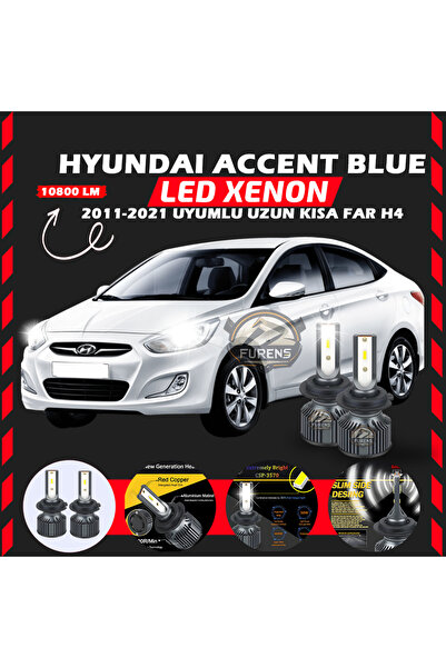 Furens Hyundai Accent Blue 2011-2021 Uzun-Kısa Far Uyumlu Şimşek Etkili Led X...
