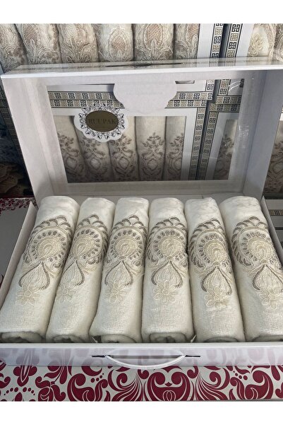 Çt Çeyizci Tekstil Набір рушників з розкішним візерунком і гупрі з сатину - 50x90, 6 штук для рук і обличчя