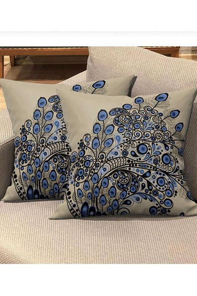 Ardizayn Κρέμα - Navy Blue Digital Printed 2-Pece Velvet Fabric Throw Pillow Cover - Εκτύπωση διπλής όψης