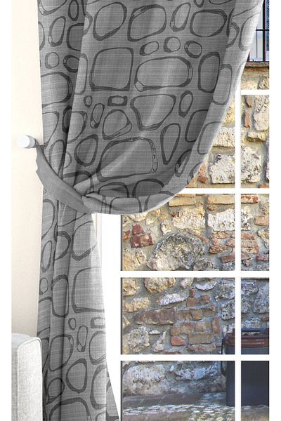 Ardizayn Stone - Gray, Velvet Fabric, Digital Printed, Double Wing Background Curtain