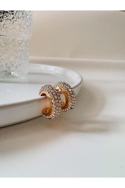 Diloshtrend Design Kadın Gold Küpe Zirkon Taşlı Halka