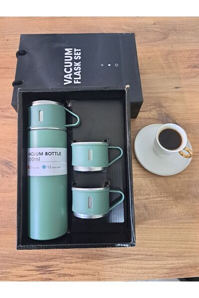 TERMOS 3 Bardaklı Paslanmaz Çelik Set Vakumlu Set