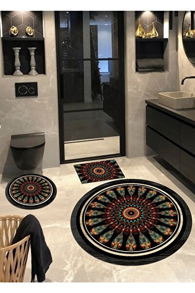 Ardizayn Montana, Non-Slip, Cotton Base Round Bath Rug (115X115-60X60-40X60 CM SET OF 3)