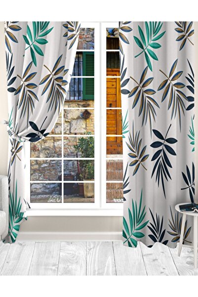 Ardizayn Palma - Navy Blue, Digital Printed, Velvet Fabric, Living Room, Bedroom Single Wing Background Curtain