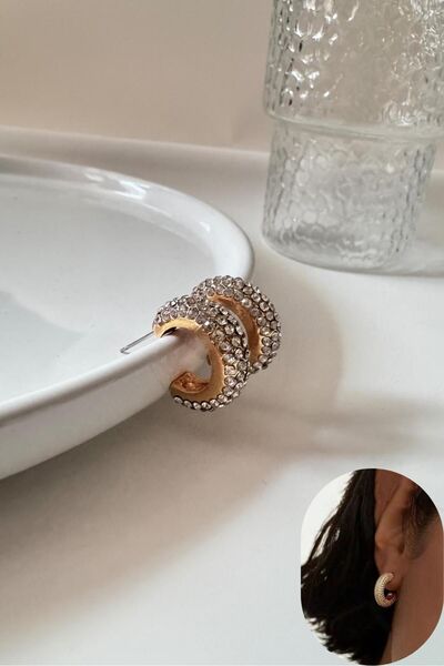 Diloshtrend Design Kadın Gold Küpe Zirkon Taşlı Halka
