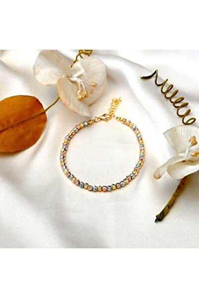 İlayda illys Gold Silver Rose Topçuk Detaylı Pirinç Kaplama Halhal