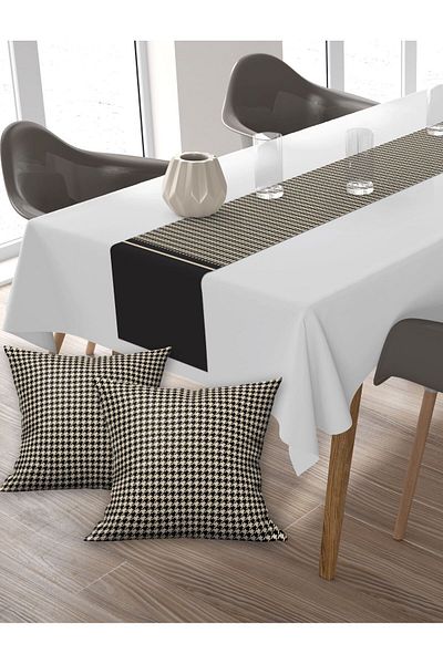 Ardizayn Комплект калъфки за възглавници Houndstooth (MINK-BLACK2), памучен плат, балконски, градински, кухненски кът и 2 части